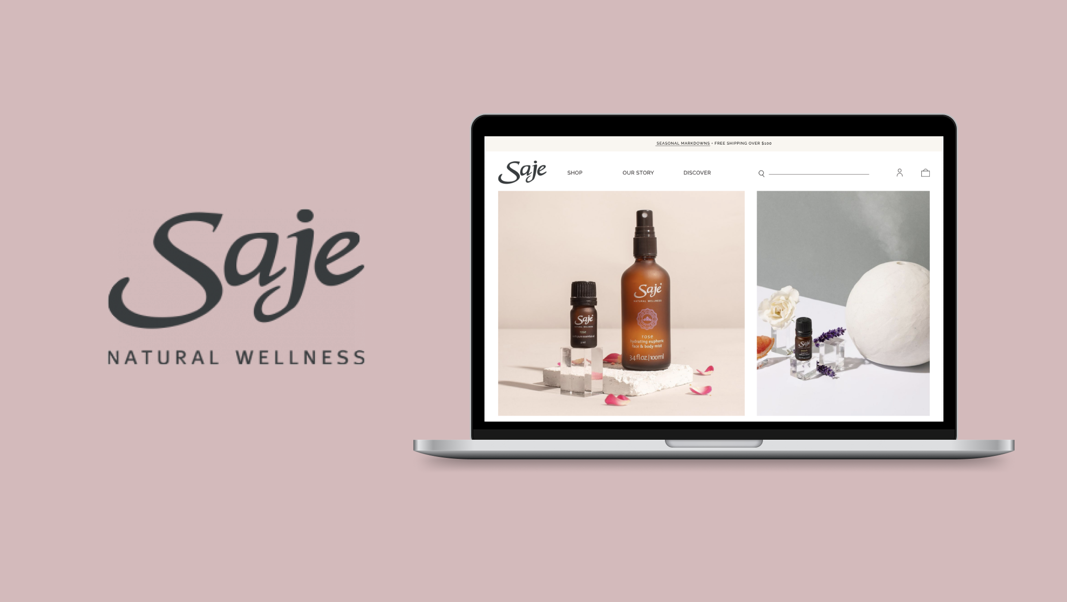 Saje is a wellness brand. They wanted a design that provided a calming and tranquil experience. Full bleed imagery paired with elegant typography create a serene and sophisticated user experience.  Toolkit: Figma, Photoshop, Illustrator.   Click to 